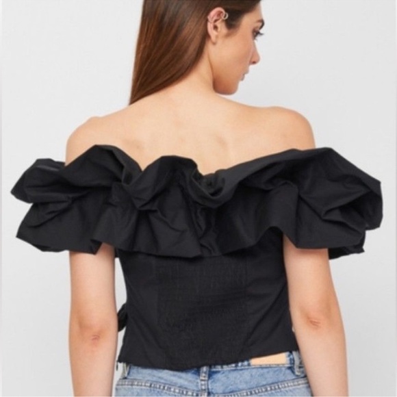 Zara Women Voluminous Poplin Top Black Cotton side zipper - Picture 4 of 15